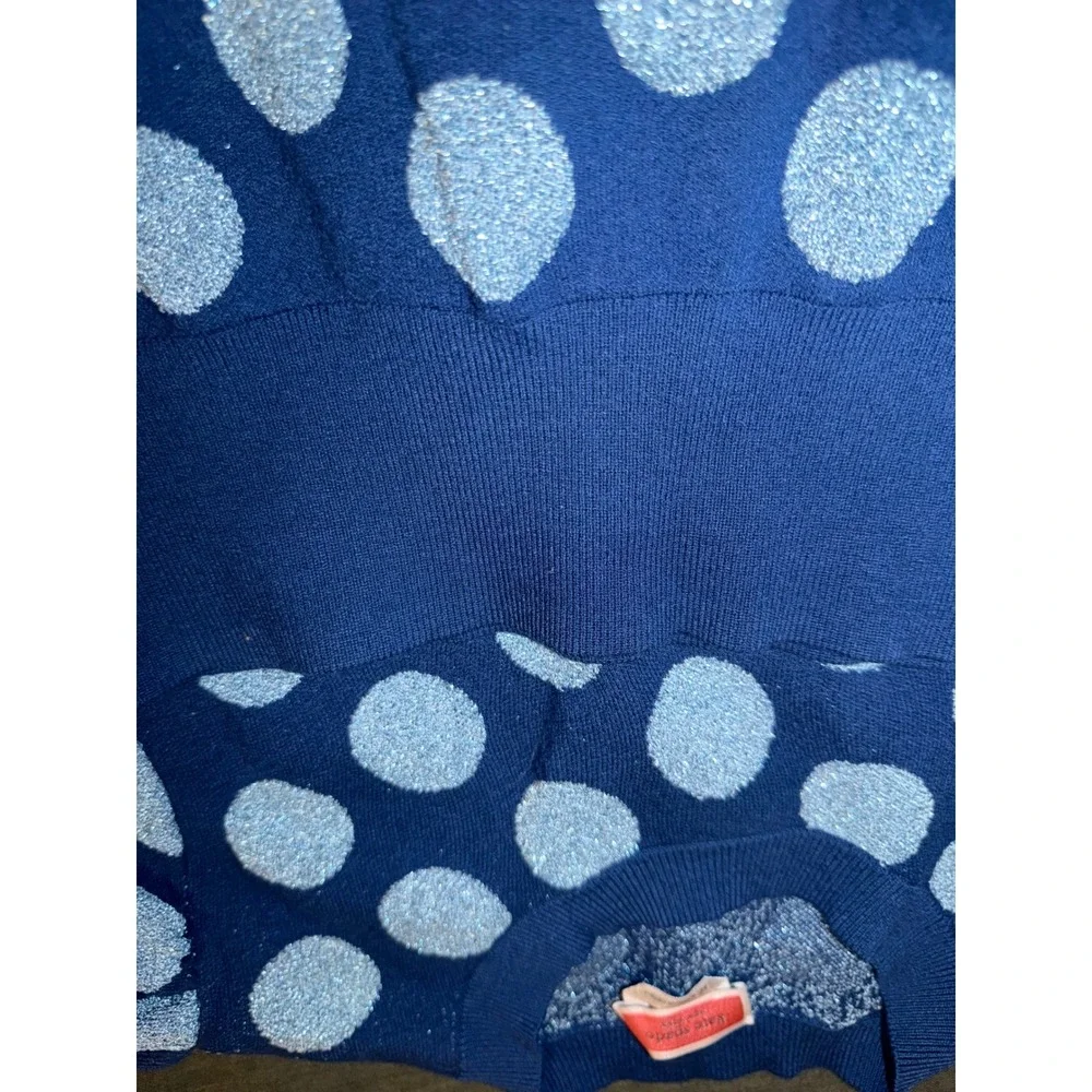 Kate Spade New York Womens XL Blue Metallic Polka Dot Short Sleeve Sweater Top